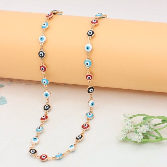 Colorful Evil Eye Necklace in Rose Gold Finish, Adjustable Chain, XPNL0389 - Picture 10 of 12